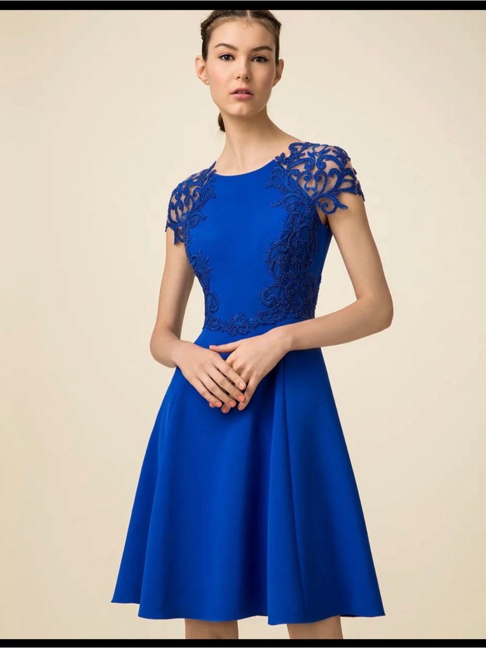 Marchesa Notte Royal Blue Embroidered Fit-and-Flare Dress size 6